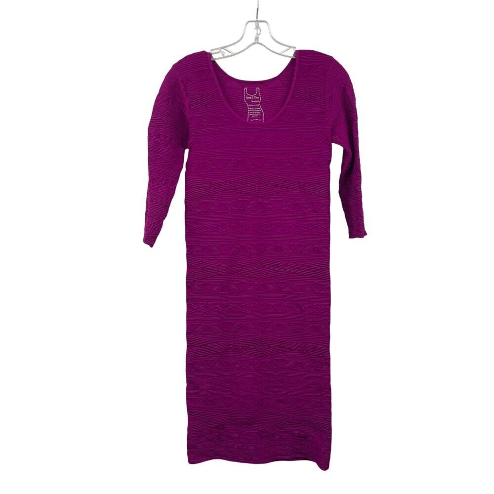 Tees by Tina Textured Bodycon Dress 3/4 Sleeve Fuchsia One Size Fits Most